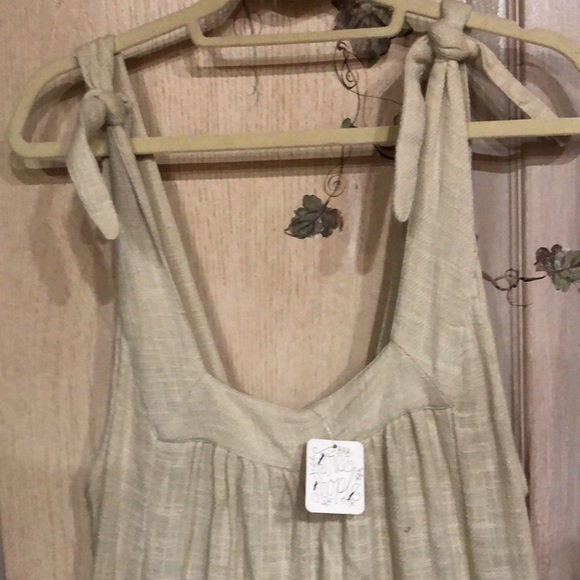 Free People Tie Me Up Jumpsuit Wide Leg Tie Shoulder Straps Oatmeal - Picture 8 of 8